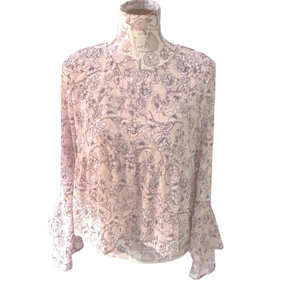 Y2k Vintage Aeropostale Floral Print Bell Sleeve Peplum Blouse Women's Size M